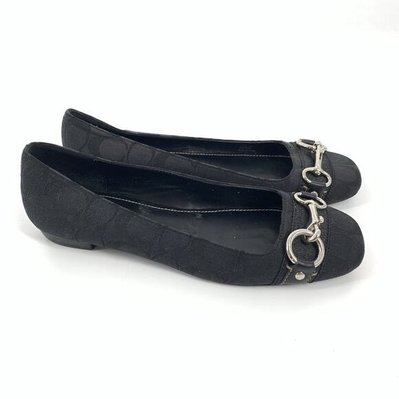 $150 Coach Signature Logo Horse Bit Ballet Flats Loafers Size 9 M Womens Black - Picture 1 of 10
